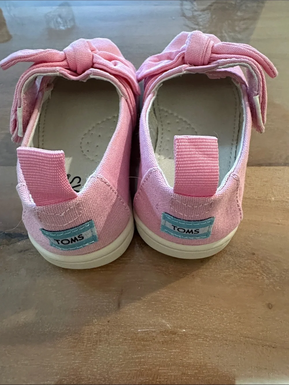 Toms Girls Pink Canvas Knot-Top Slip-On Moccasins Flats